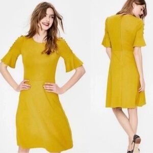 Boden Alexis Mustard Yellow Jersey Knit Peek-A-Boo‎ Flutter Sleeve Dress US Sz 2